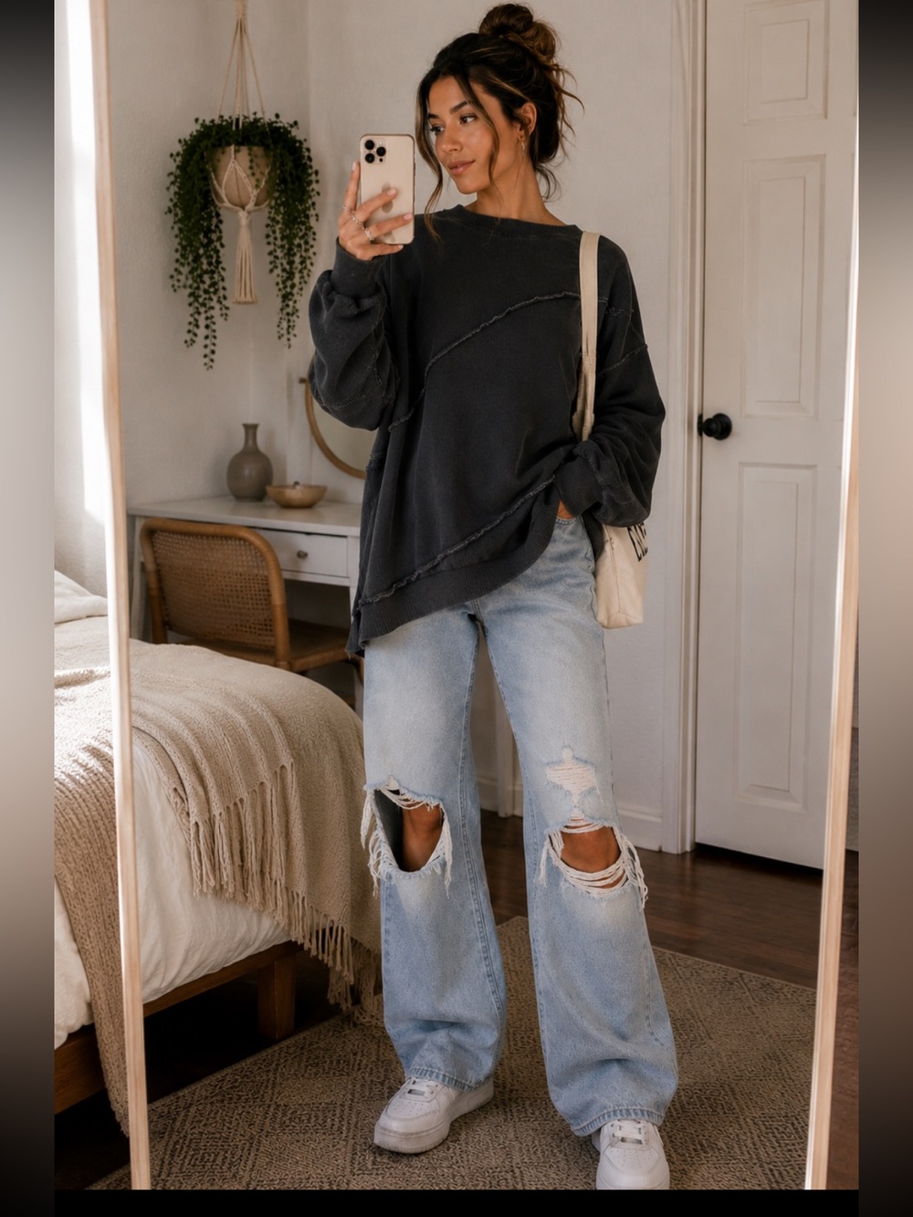 We The Free Black Crewneck Sweater with Exposed Seams